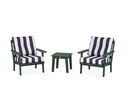 POLYWOOD® Prairie 3-Piece Deep Seating Set in Green / Cabana Stripe Navy