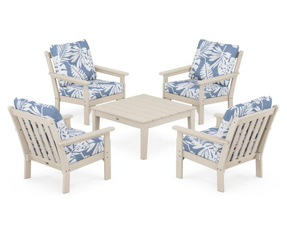 POLYWOOD® Vineyard 5-Piece Deep Seating Conversation Set in Sand / Leaf Sky Blue