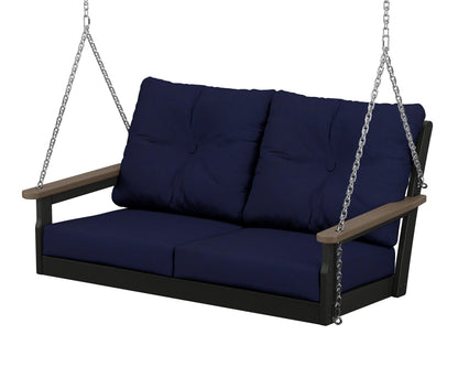 POLYWOOD® Vineyard Deep Seating Swing in Black / Kona / Navy