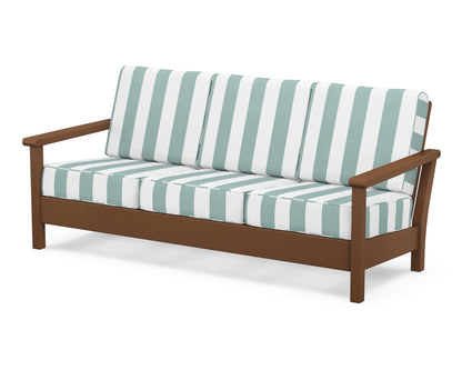 POLYWOOD® Harbour Deep Seating Sofa in Teak / Cabana Stripe Glacier Spa