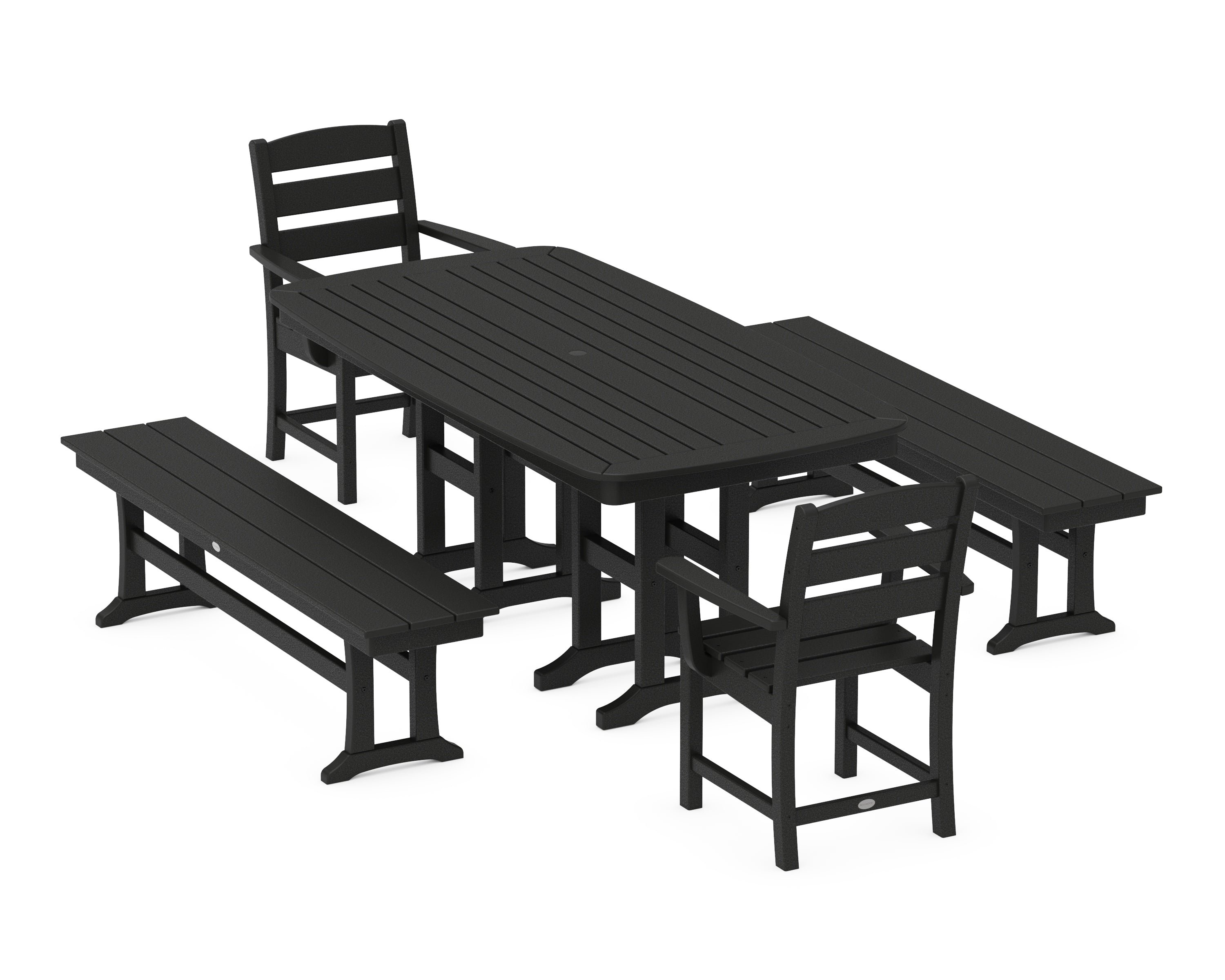 POLYWOOD® Lakeside 5-Piece Dining Set with Benches in Black