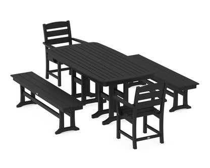 POLYWOOD® Lakeside 5-Piece Dining Set with Benches in Black
