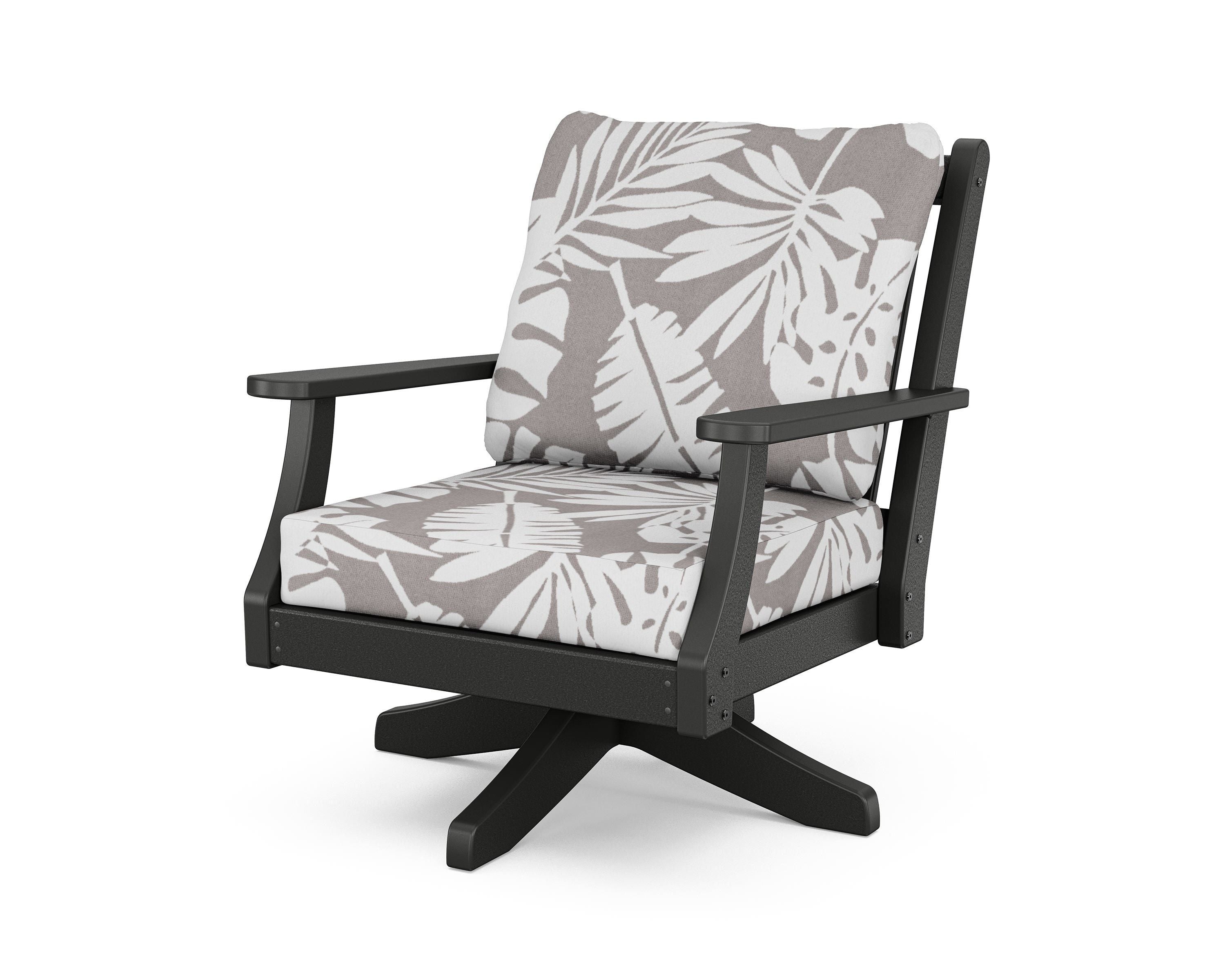 Country Living Wovendale Deep Seating Swivel Chair in Black / Leaf Grey Mist