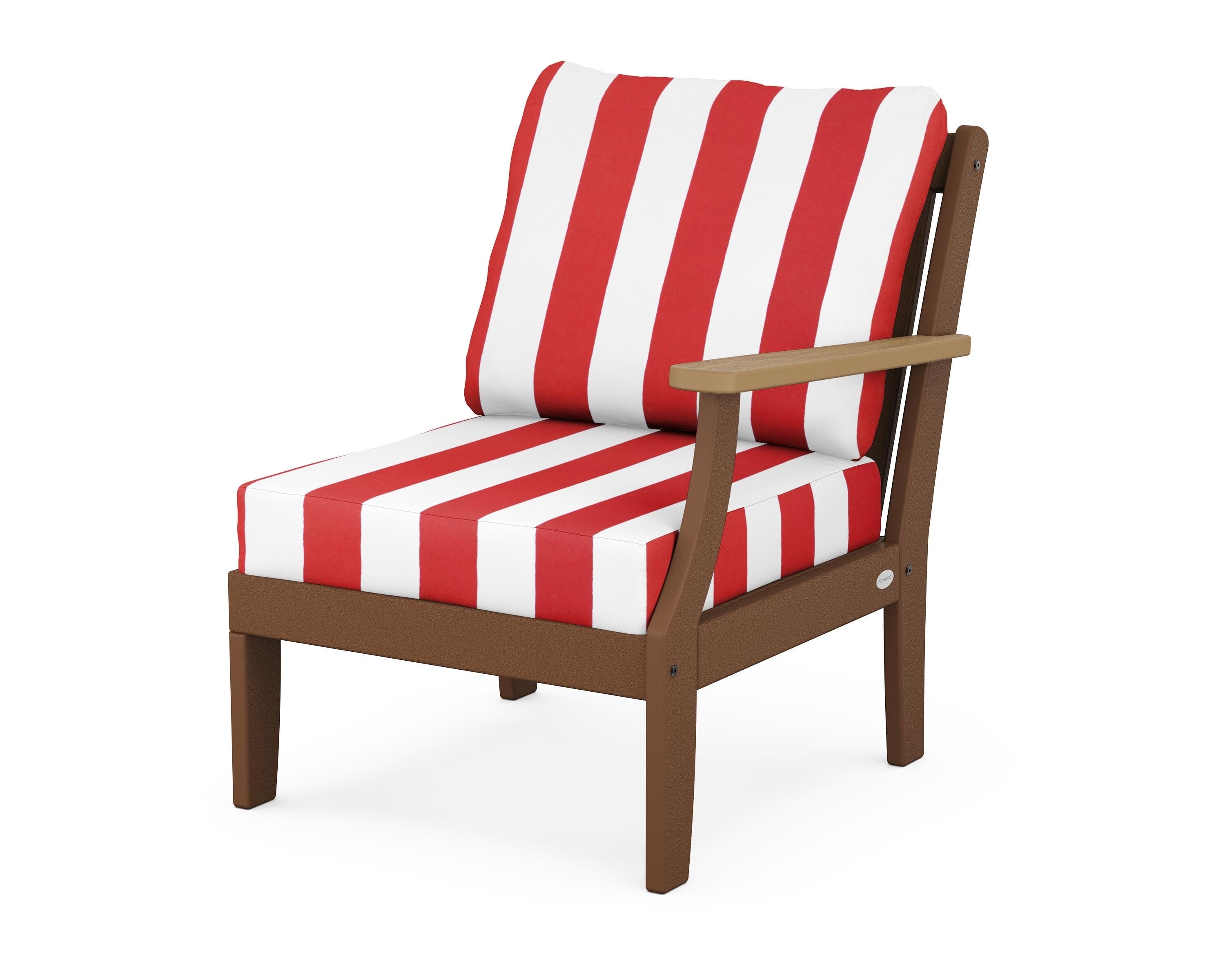 POLYWOOD® Braxton Modular Right Arm Chair in Teak / Natural / Cabana Stripe Crimson