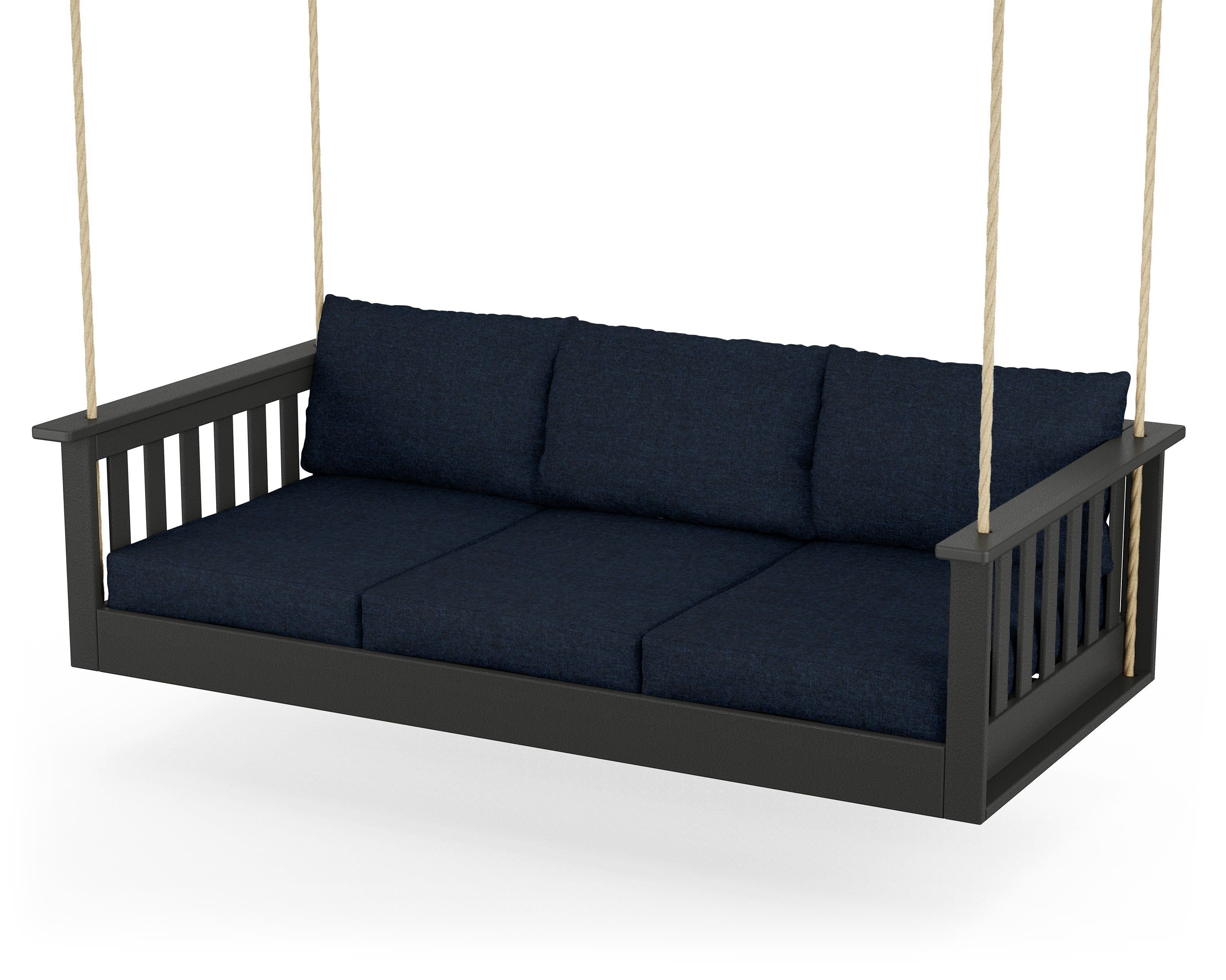 POLYWOOD® Vineyard Daybed Swing in Black / Marine Indigo