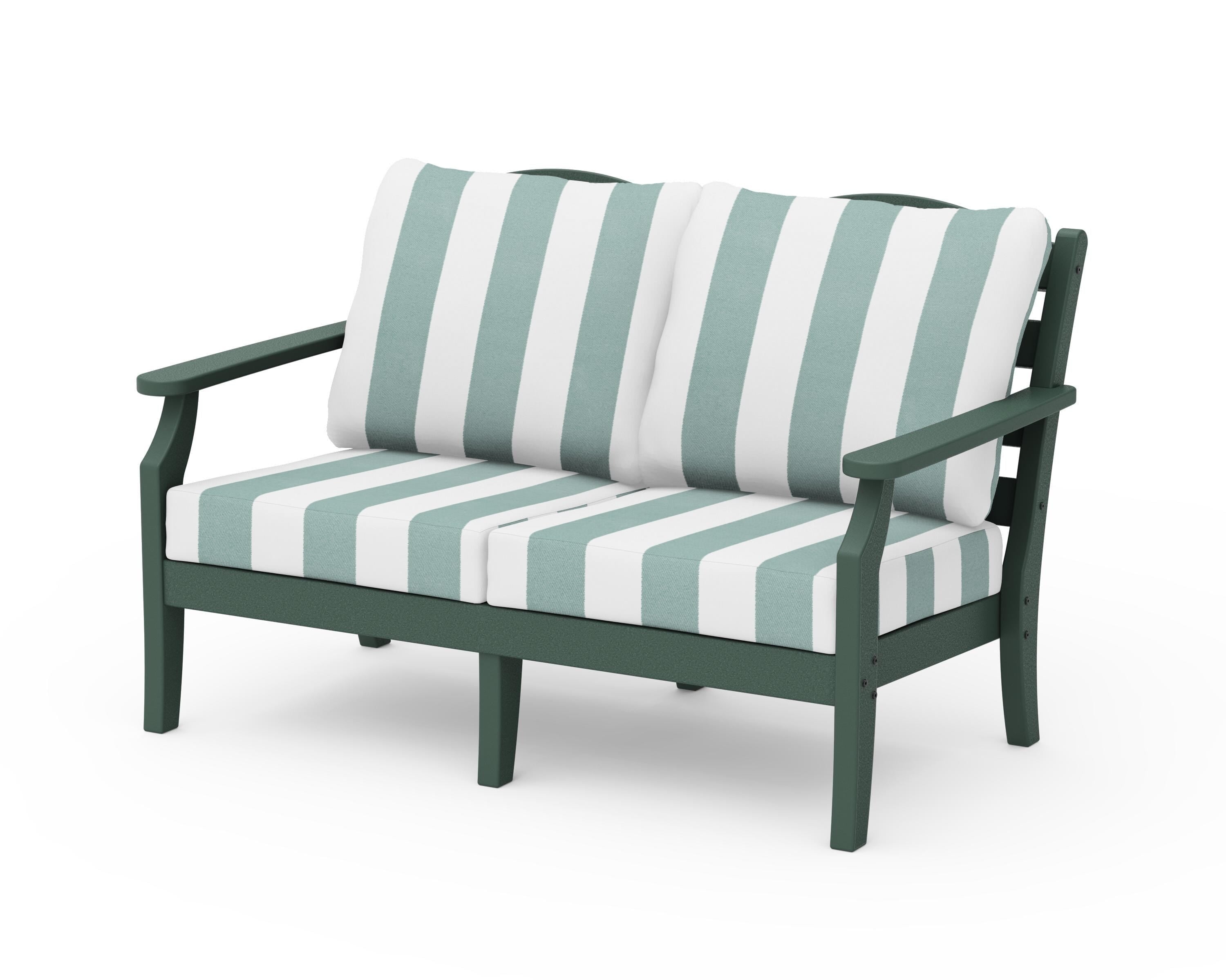 Draper James™ by  POLYWOOD® Savannah Deep Seating Loveseat in Green / Cabana Stripe Glacier Spa