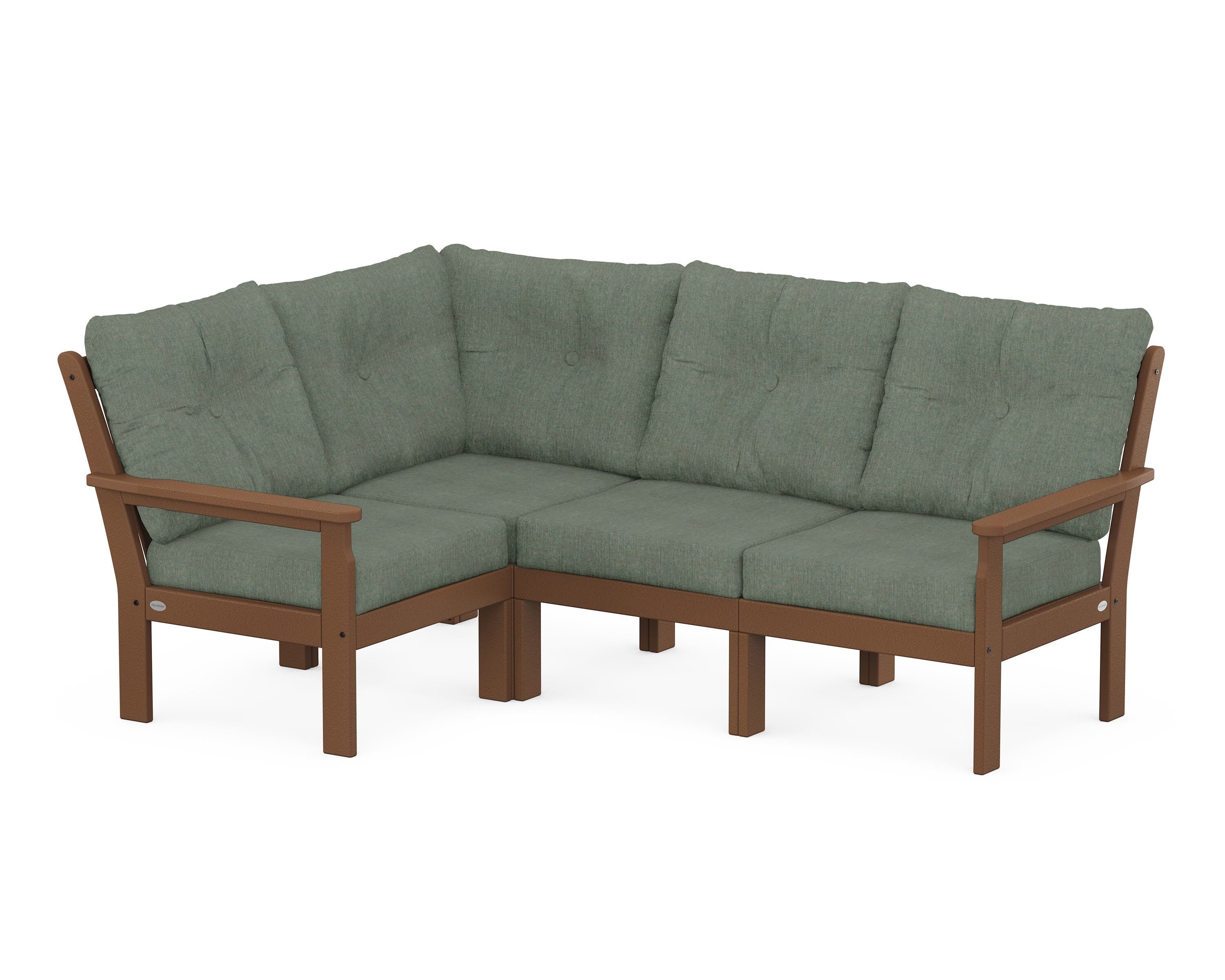 POLYWOOD® Vineyard 4-Piece Sectional in Teak / Cast Sage