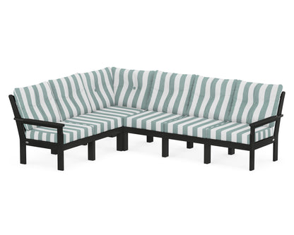 POLYWOOD® Vineyard 6-Piece Sectional in Black / Cabana Stripe Glacier Spa