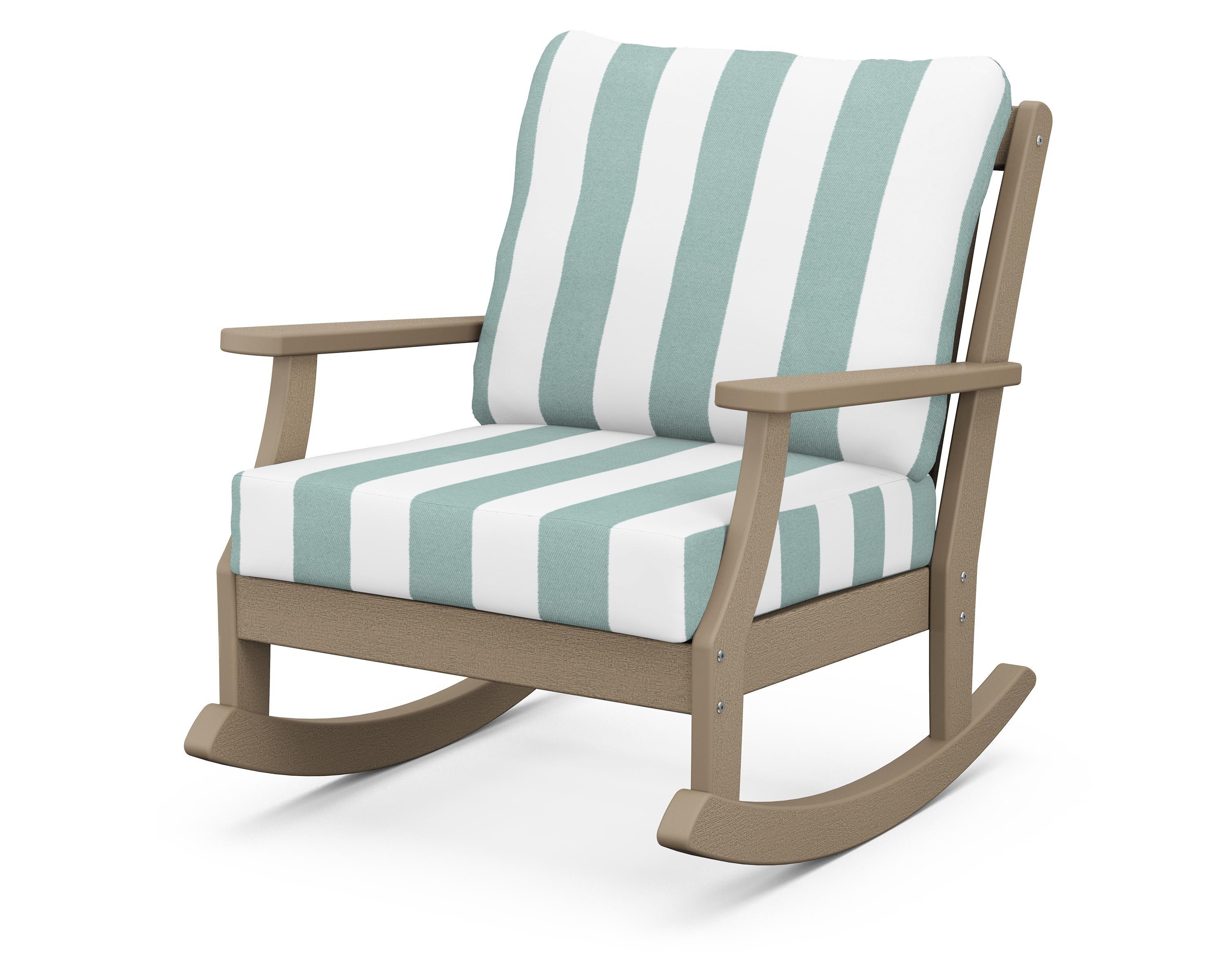 POLYWOOD® Braxton Deep Seating Rocking Chair in Vintage Sahara / Cabana Stripe Glacier Spa