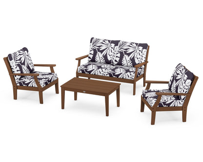 POLYWOOD® Braxton 4-Piece Deep Seating Chair Set in Teak / Leaf Navy