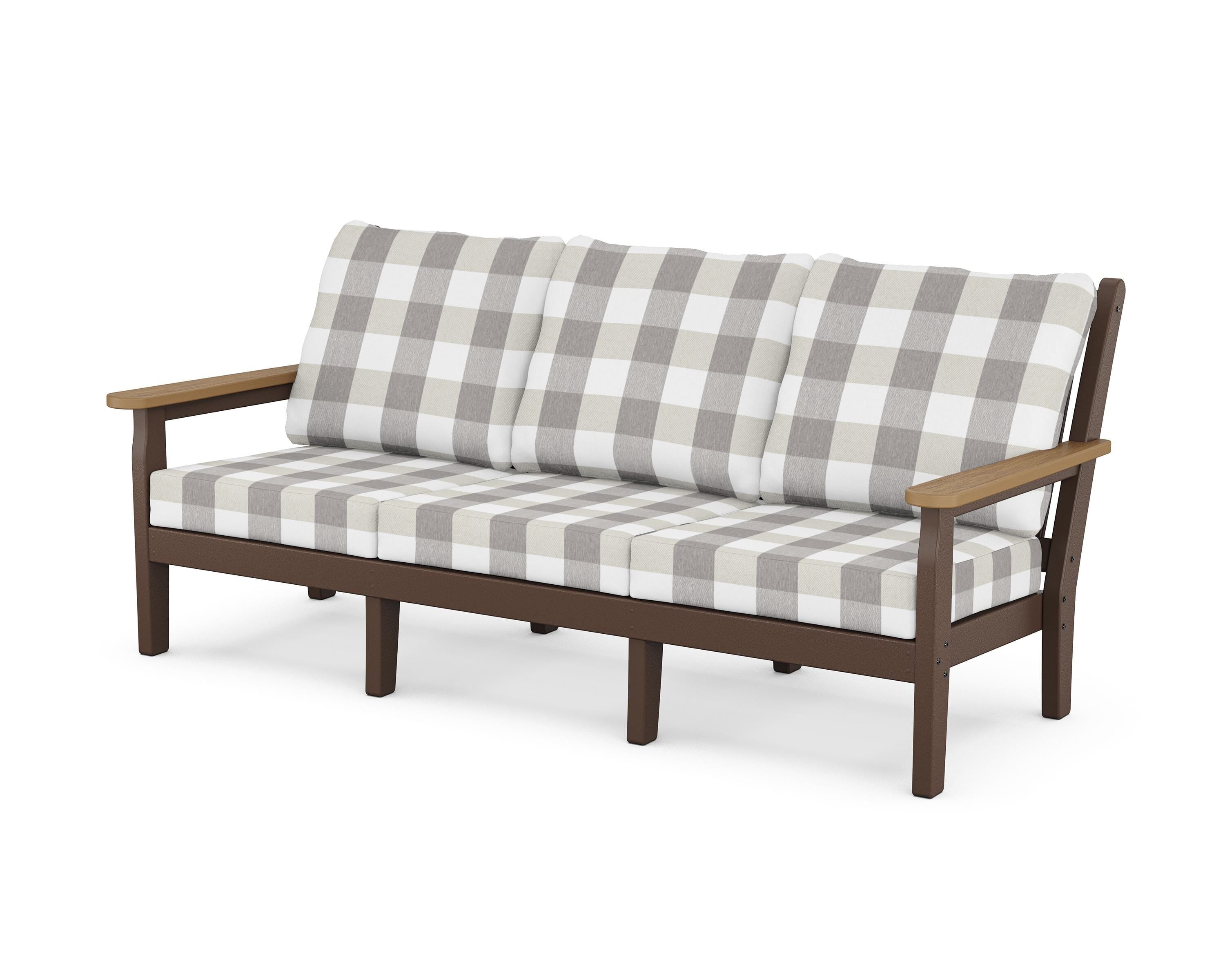 POLYWOOD® Chippendale Deep Seating Sofa in Mahogany / Natural / Buffalo Plaid Grey Mist