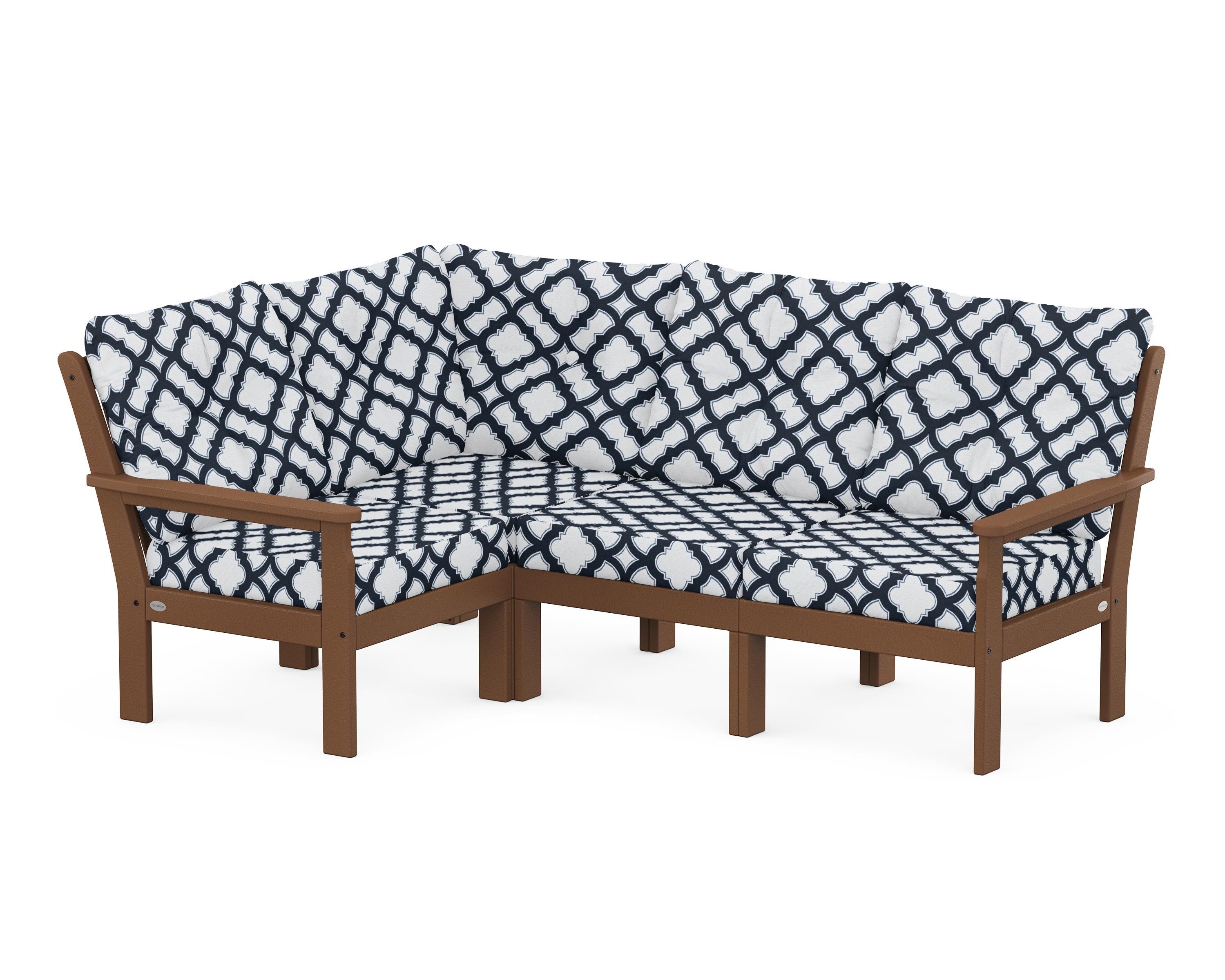 POLYWOOD® Vineyard 4-Piece Sectional in Teak / Trellis Marine Indigo