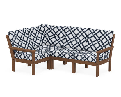 POLYWOOD® Vineyard 4-Piece Sectional in Teak / Trellis Marine Indigo