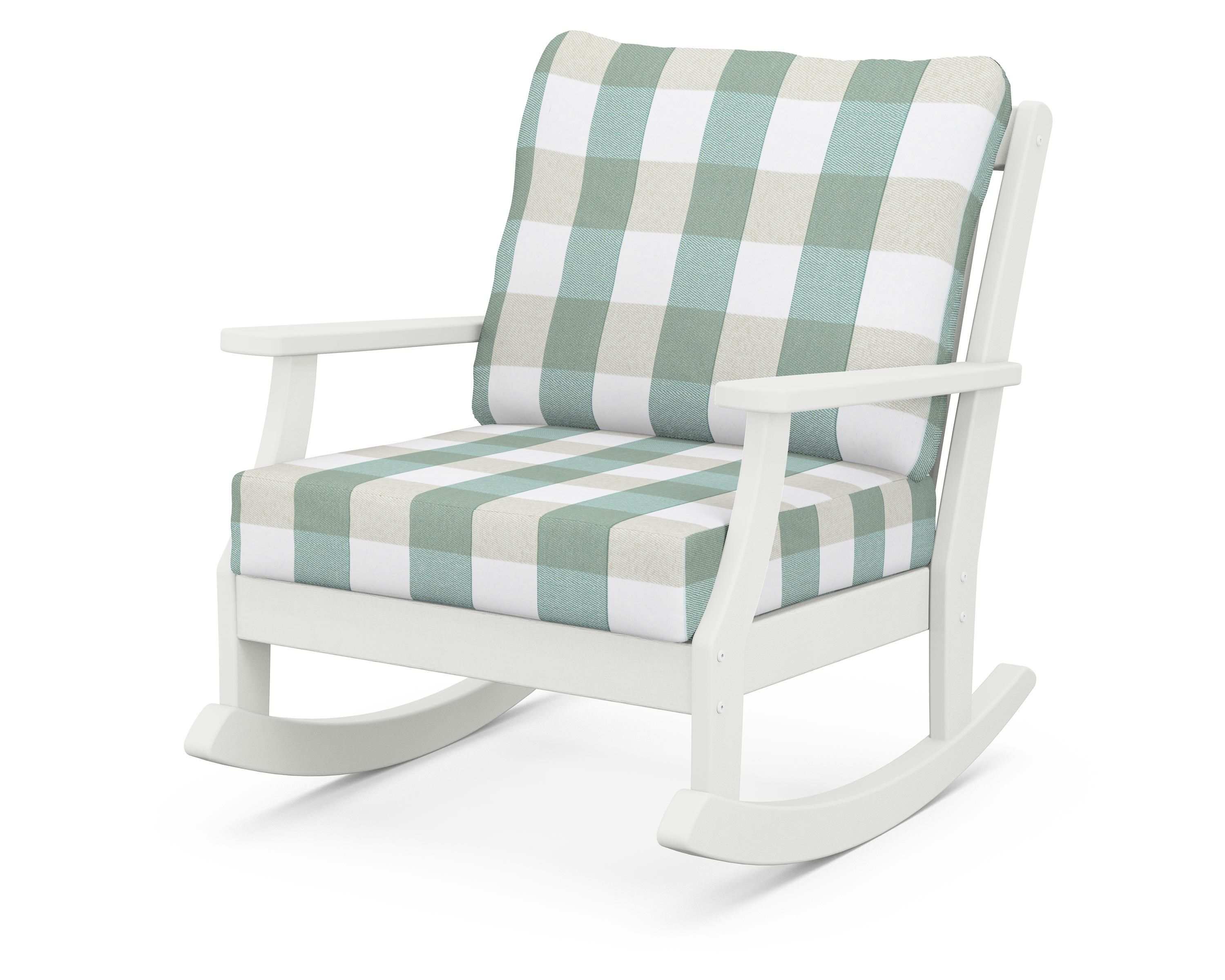 POLYWOOD® Braxton Deep Seating Rocking Chair in Vintage White / Buffalo Plaid Glacier Spa