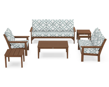 POLYWOOD® Vineyard 6-Piece Deep Seating Set in Teak / Trellis Glacier Spa