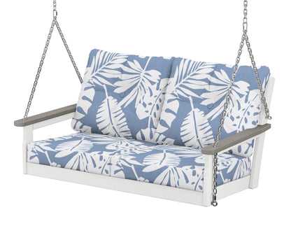 POLYWOOD® Vineyard Deep Seating Swing in White / Driftwood / Leaf Sky Blue