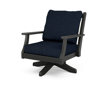 Country Living Wovendale Deep Seating Swivel Chair in Black / Marine Indigo