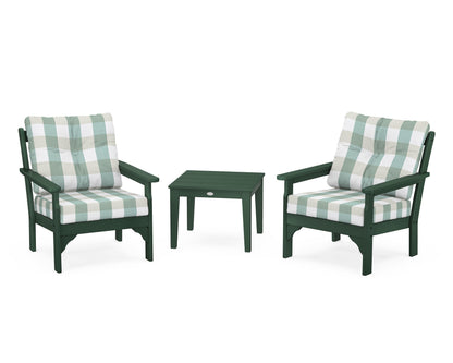 POLYWOOD® Vineyard 3-Piece Deep Seating Set in Green / Buffalo Plaid Glacier Spa