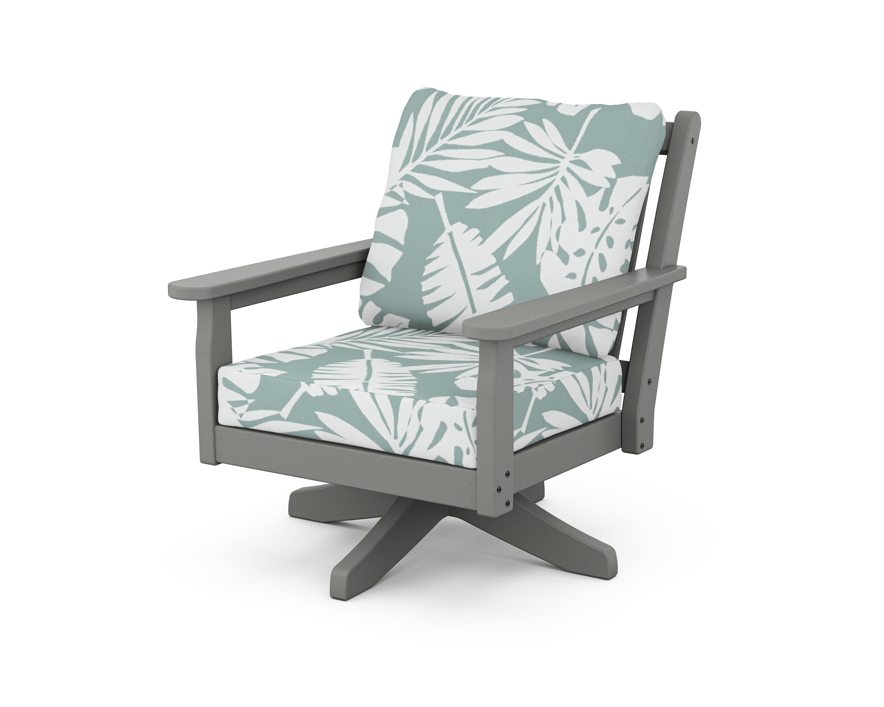 POLYWOOD® Chippendale Deep Seating Swivel Chair in Slate Grey / Leaf Glacier Spa
