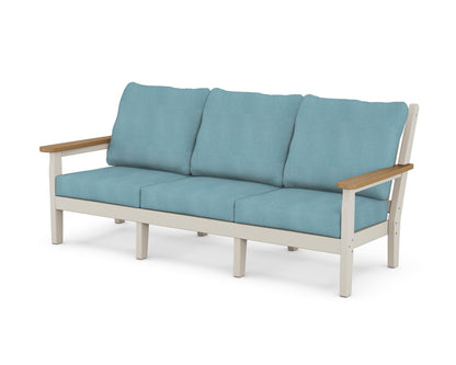 POLYWOOD® Chippendale Deep Seating Sofa in Sand / Natural / Lattice Sky Blue