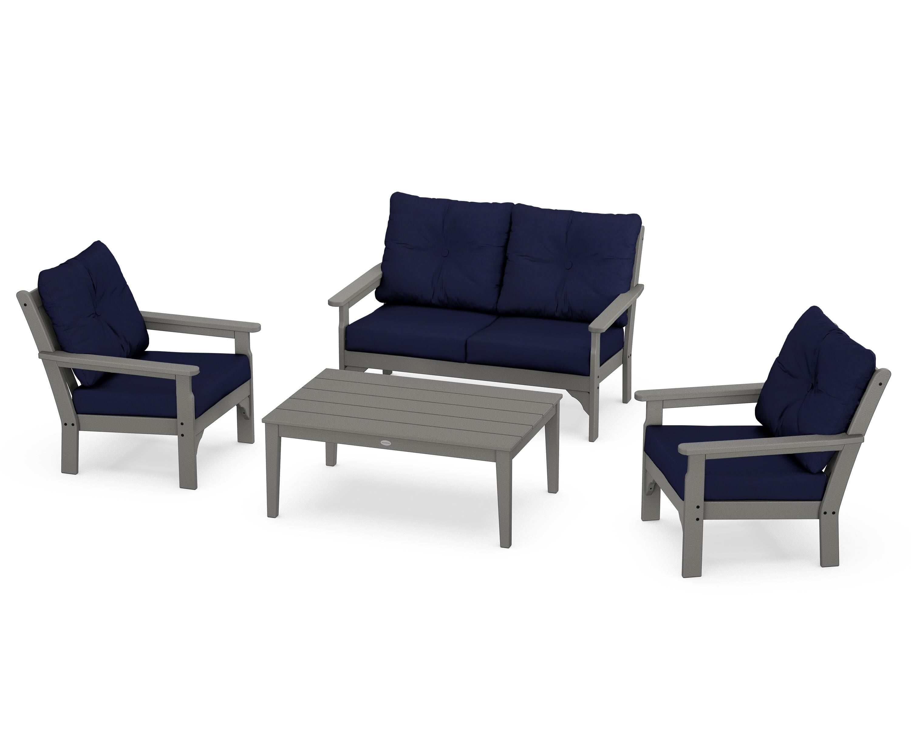 POLYWOOD® Vineyard 4-Piece Deep Seating Set in Slate Grey / Navy