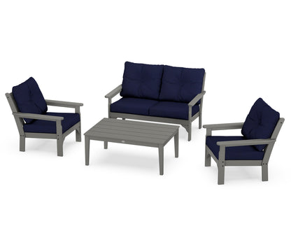 POLYWOOD® Vineyard 4-Piece Deep Seating Set in Slate Grey / Navy