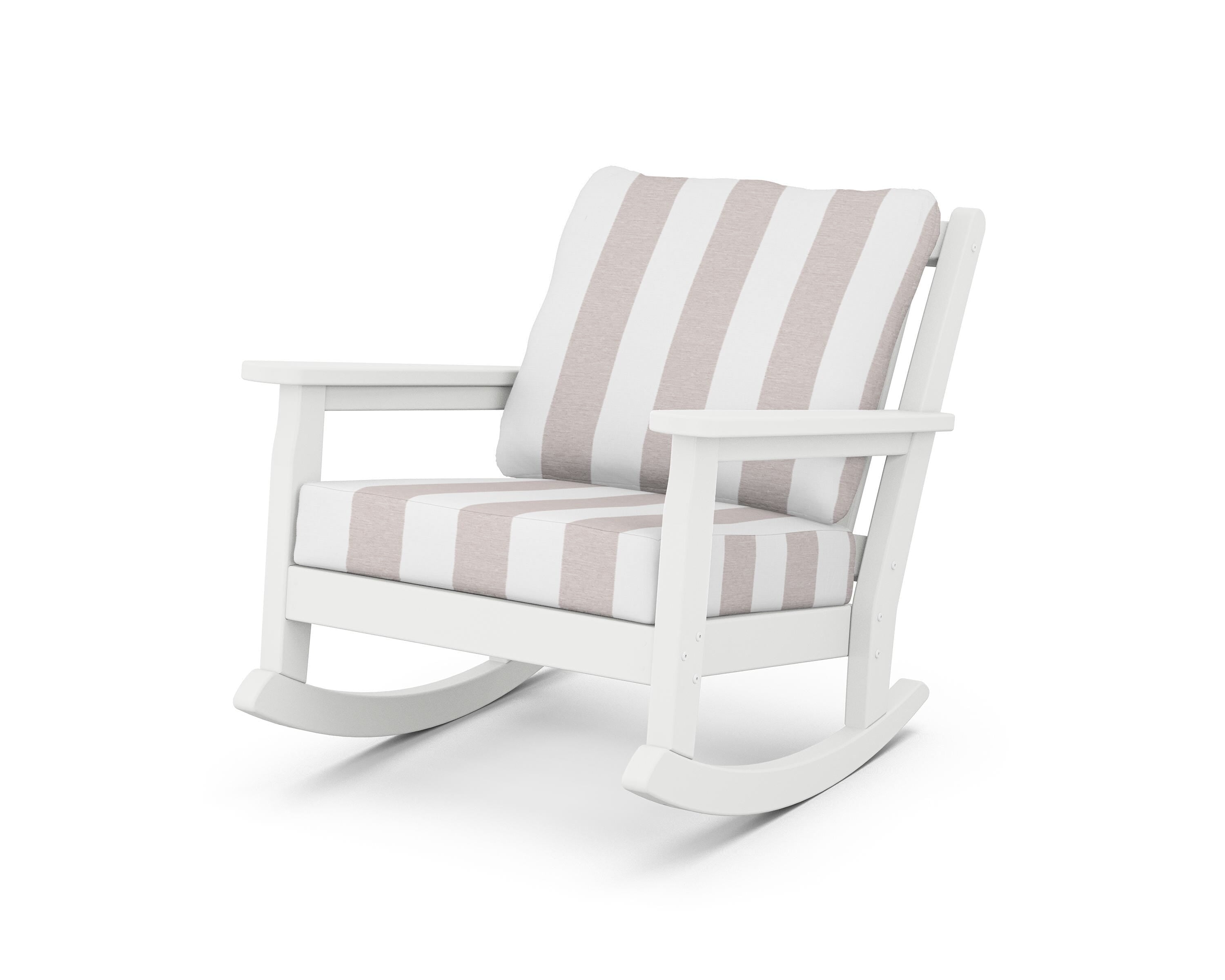 POLYWOOD® Chippendale Deep Seating Rocking Chair in White / Cabana Stripe Dune Burlap