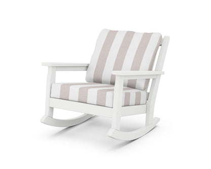 POLYWOOD® Chippendale Deep Seating Rocking Chair in White / Cabana Stripe Dune Burlap