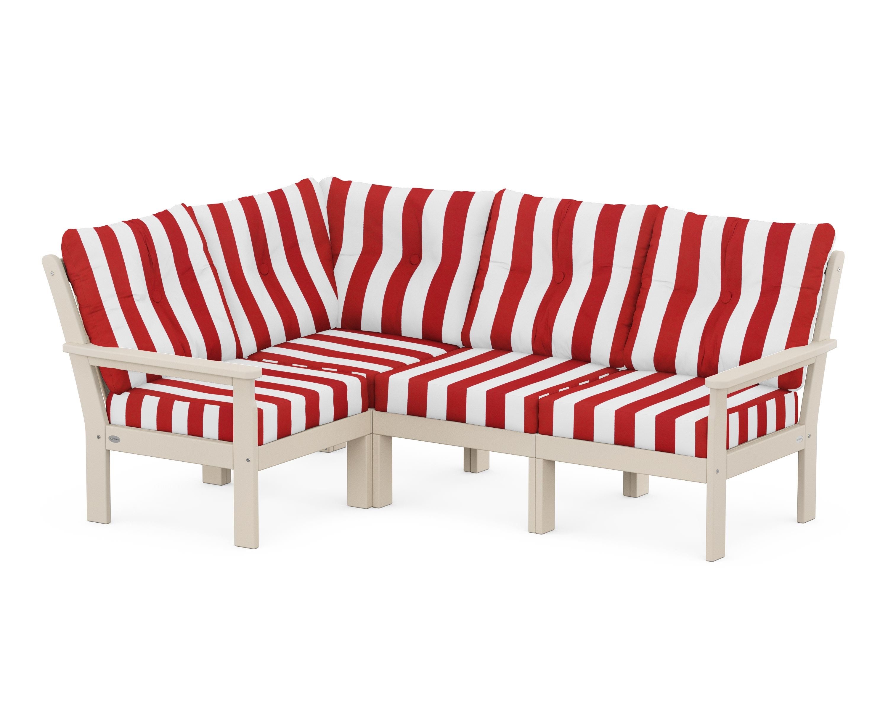 POLYWOOD® Vineyard 4-Piece Sectional in Sand / Cabana Stripe Crimson
