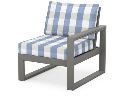POLYWOOD® EDGE Modular Right Arm Chair in Slate Grey / Buffalo Plaid Sky Blue