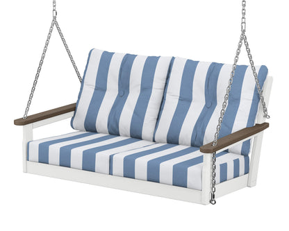 POLYWOOD® Vineyard Deep Seating Swing in White / Kona / Cabana Stripe Sky Blue