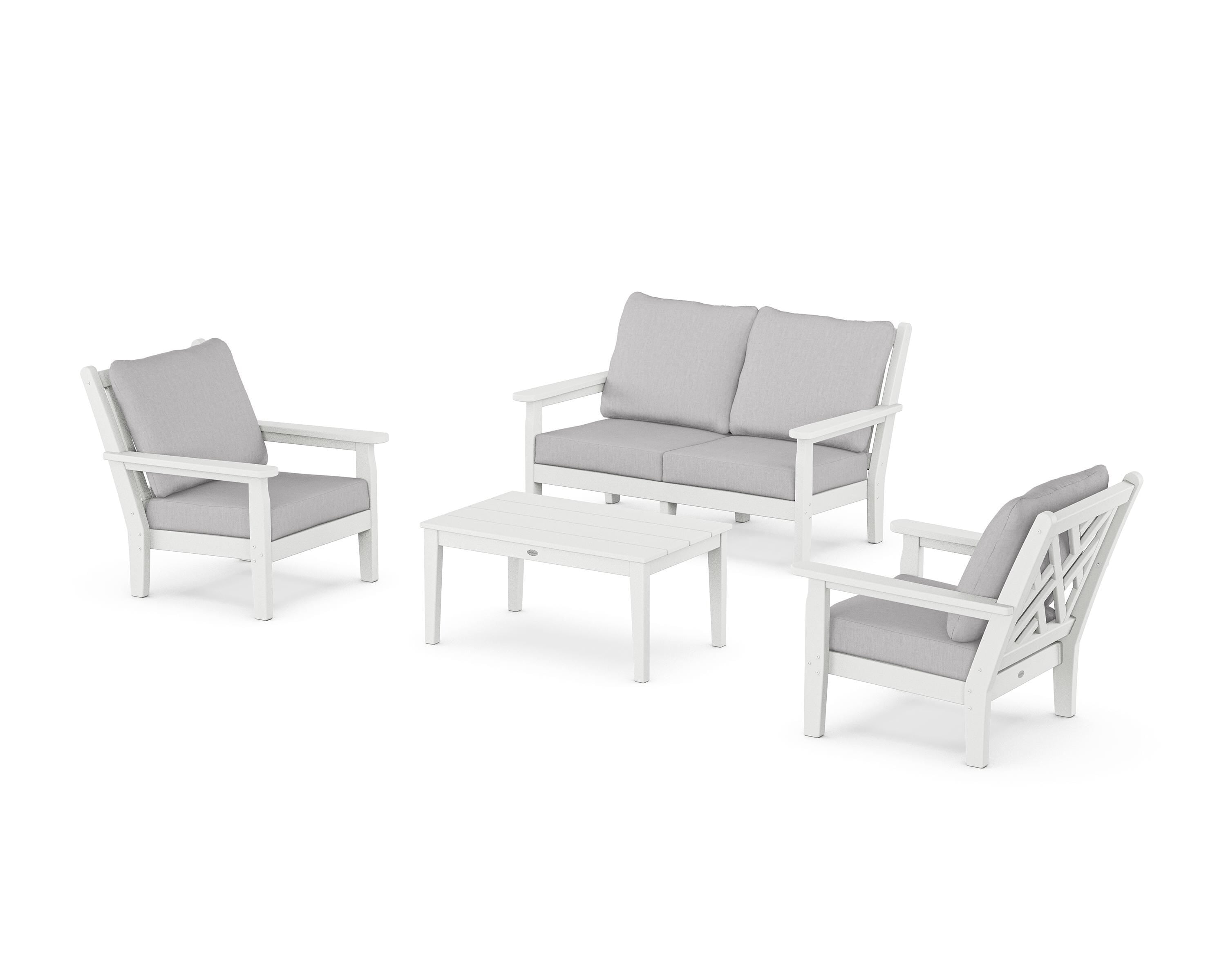 POLYWOOD® Chippendale 4-Piece Deep Seating Set with Loveseat in White / Granite