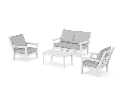 POLYWOOD® Chippendale 4-Piece Deep Seating Set with Loveseat in White / Granite