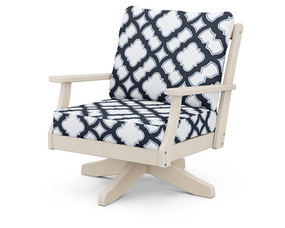 POLYWOOD® Braxton Deep Seating Swivel Chair in Sand / Trellis Marine Indigo