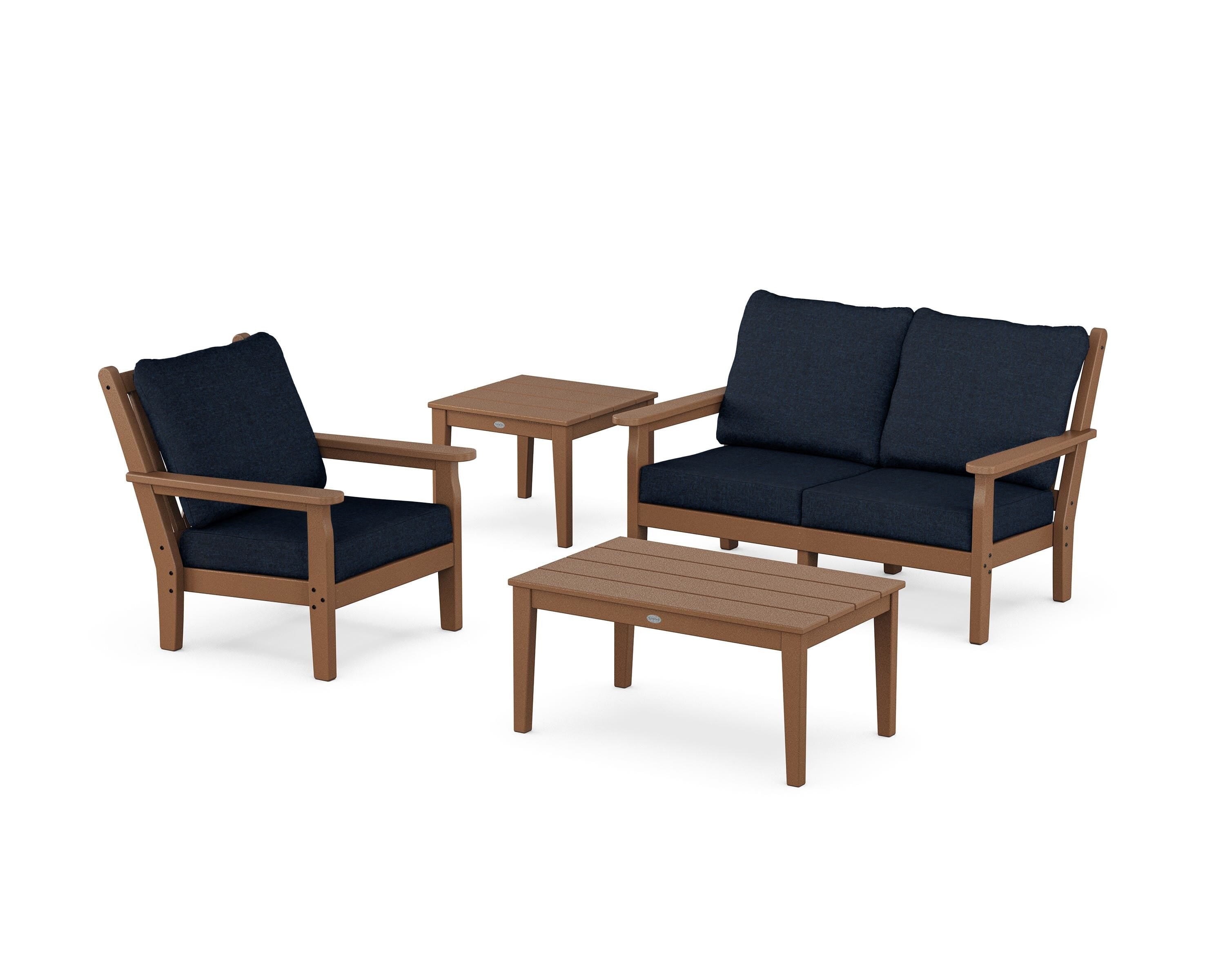 POLYWOOD® Chippendale 4-Piece Deep Seating Set in Teak / Marine Indigo