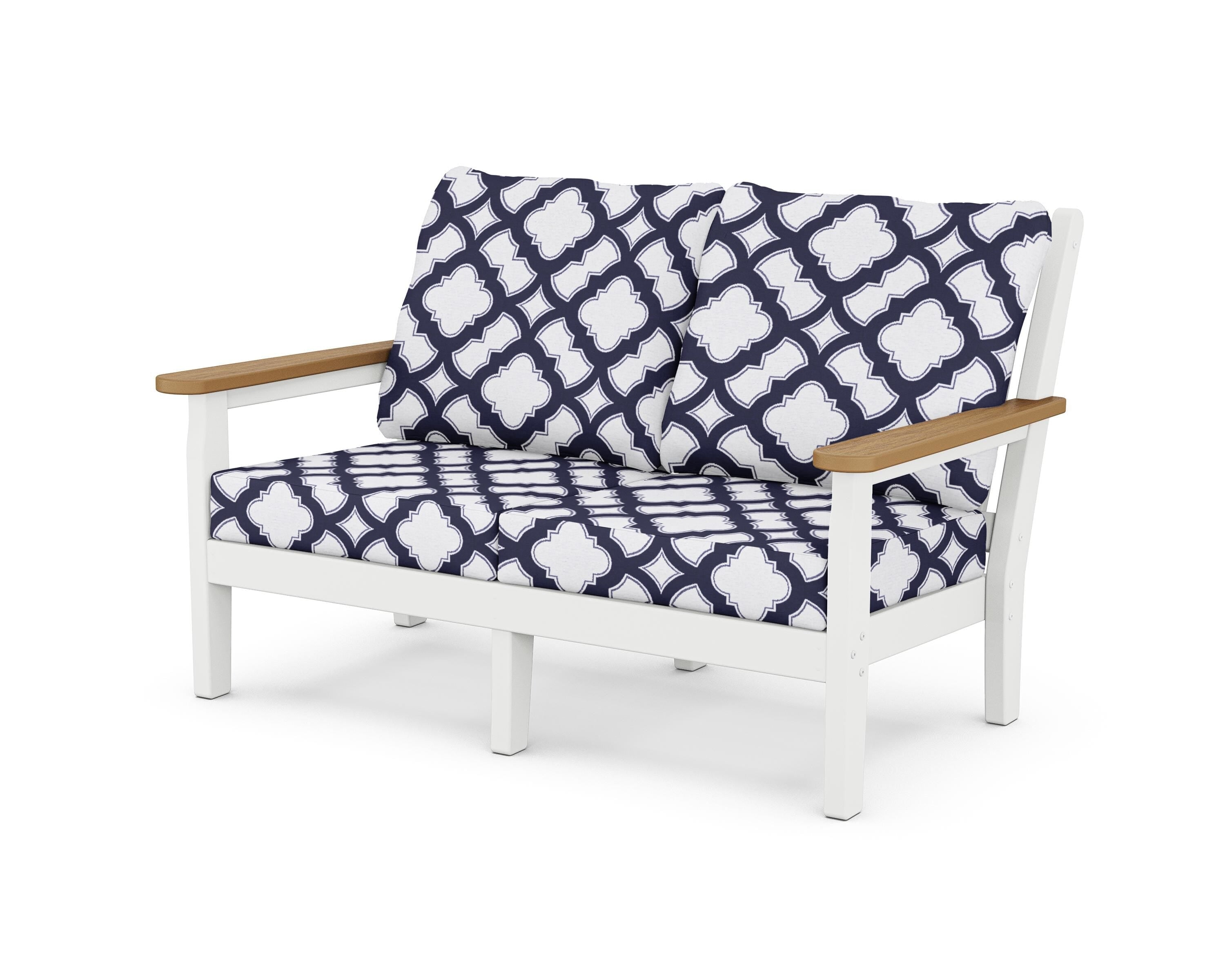POLYWOOD® Chippendale Deep Seating Loveseat in White / Natural / Trellis Navy