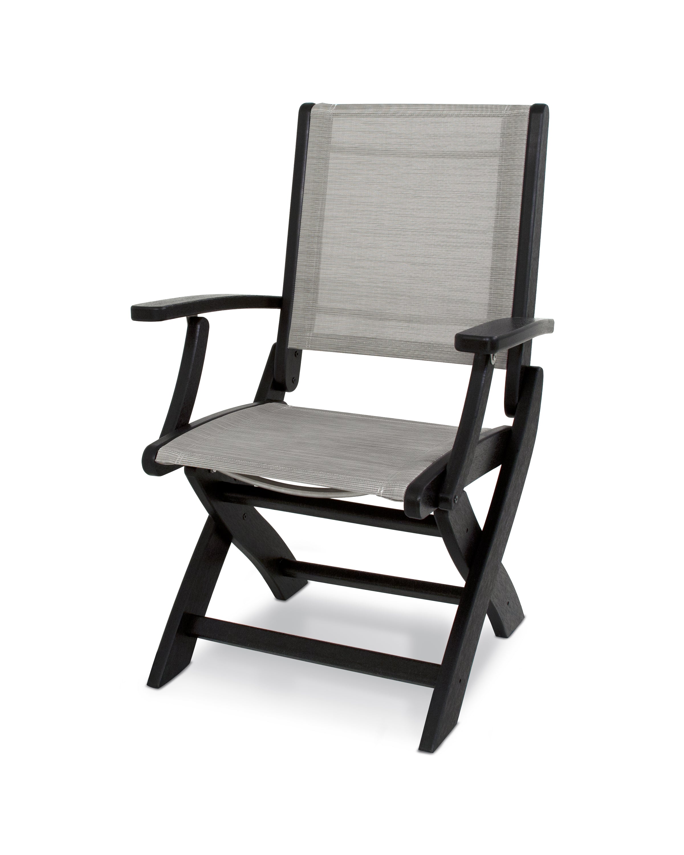 POLYWOOD® Coastal Folding Chair in Black / Metallic Sling