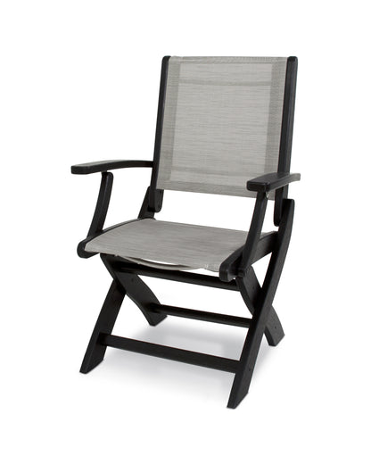 POLYWOOD® Coastal Folding Chair in Black / Metallic Sling