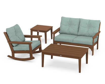 POLYWOOD® Vineyard 4-Piece Deep Seating Rocker Set in Teak / Glacier Spa