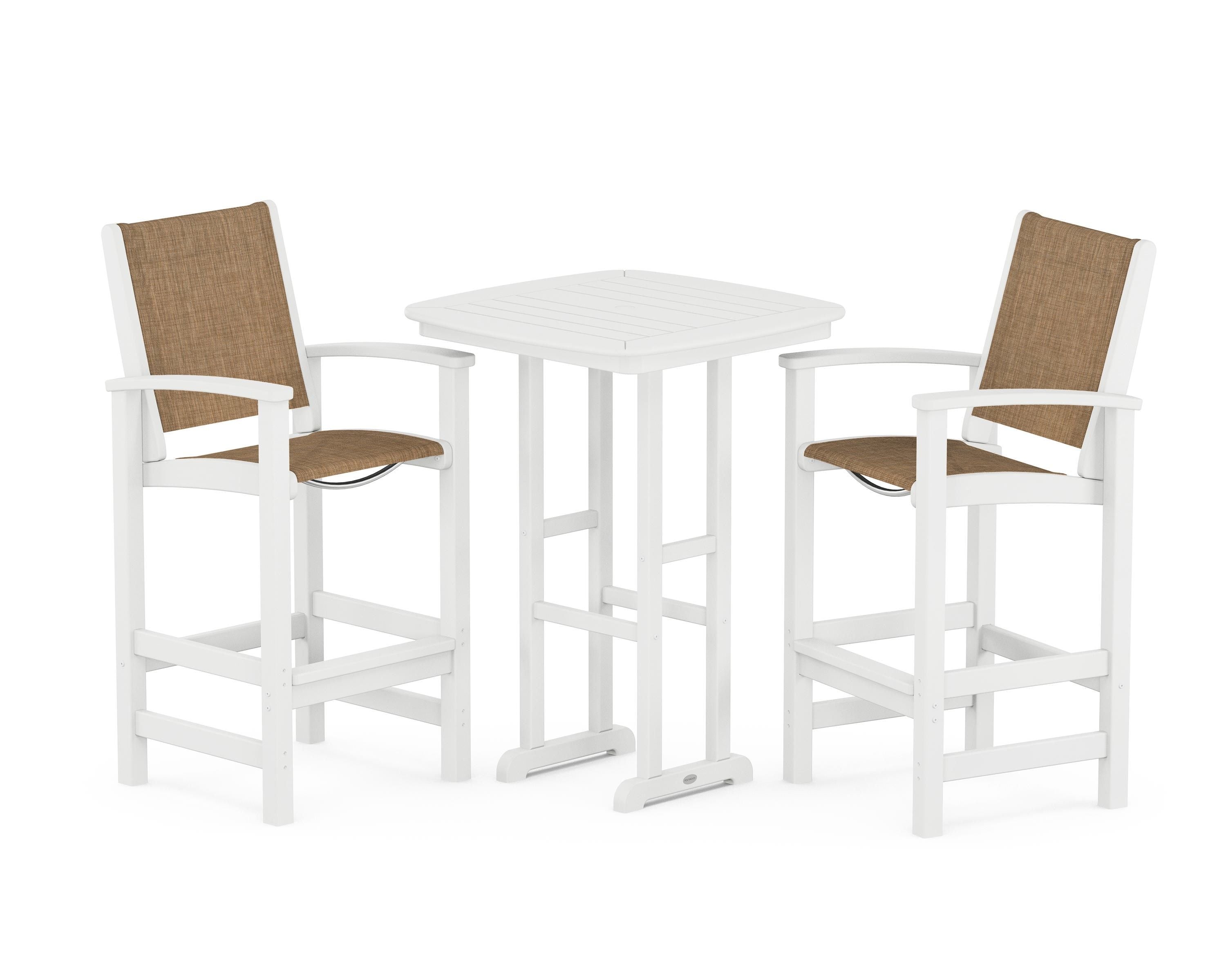 POLYWOOD® Coastal 3-Piece Bar Set in White / Burlap Sling