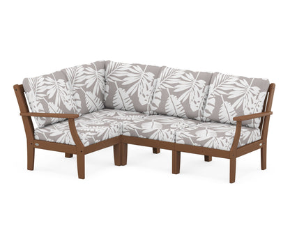 POLYWOOD® Braxton Modular 4-Piece Deep Seating Set in Teak / Leaf Grey Mist