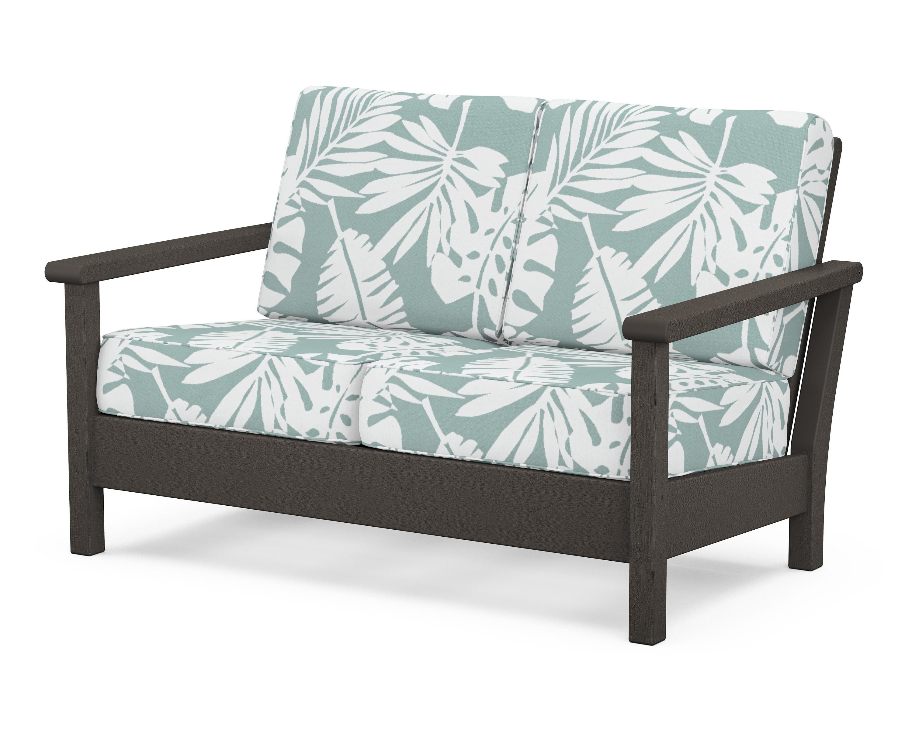 POLYWOOD® Harbour Deep Seating Loveseat in Vintage Coffee / Leaf Glacier Spa