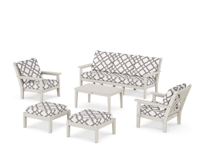 POLYWOOD® Chippendale 6-Piece Lounge Sofa Set in Sand / Trellis Grey Mist