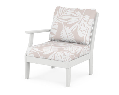 POLYWOOD® Braxton Modular Left Arm Chair in White / Leaf Dune Burlap