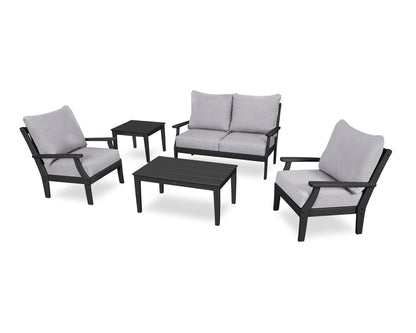 POLYWOOD® Braxton 5-Piece Deep Seating Set in Black / Granite