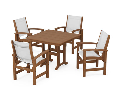POLYWOOD® Coastal 5-Piece Farmhouse Dining Set in Teak / White Sling
