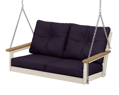 POLYWOOD® Vineyard Deep Seating Swing in Sand / Natural / Navy Linen