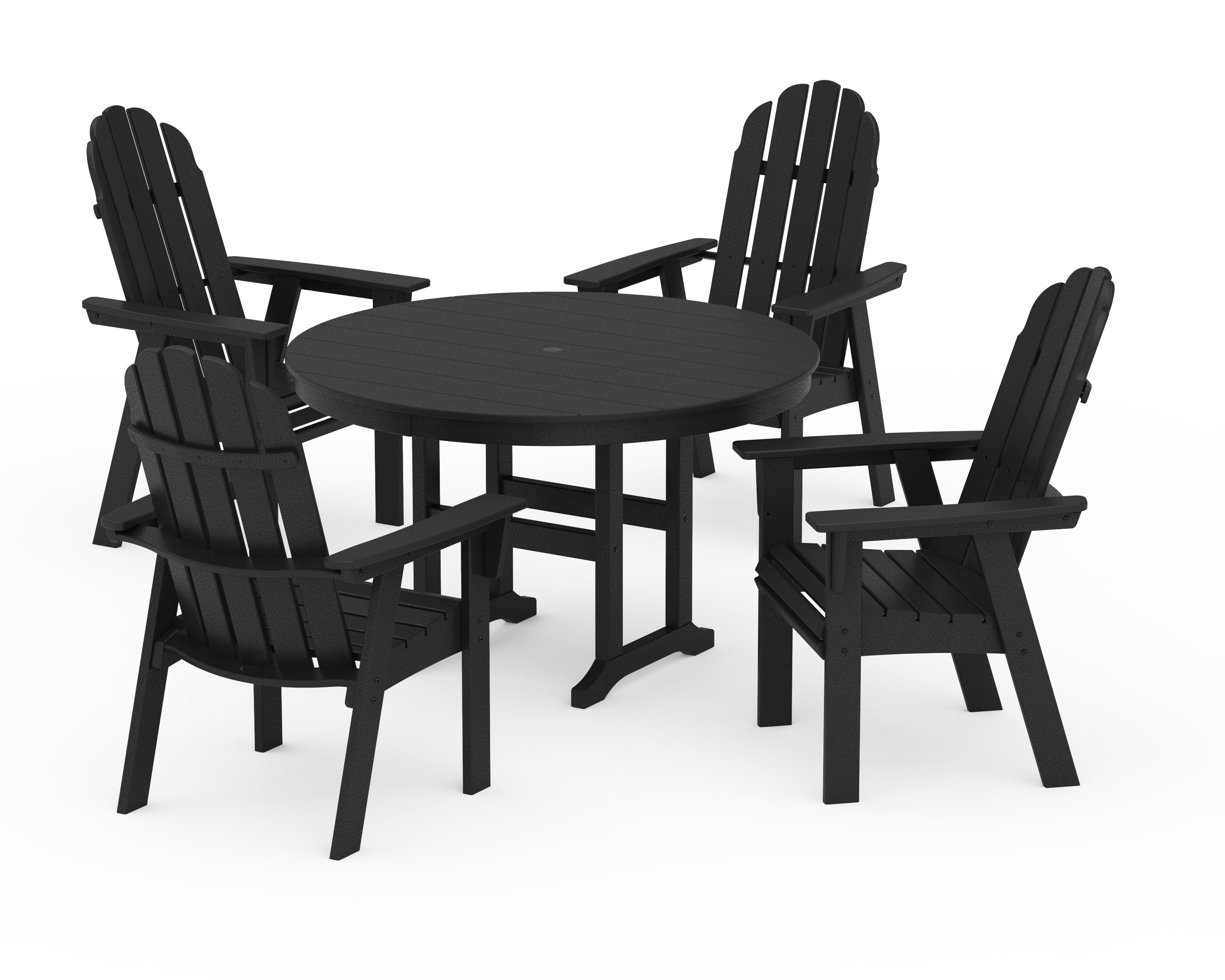 POLYWOOD® Vineyard Curveback Adirondack 5-Piece Round Farmhouse Dining Set in Black