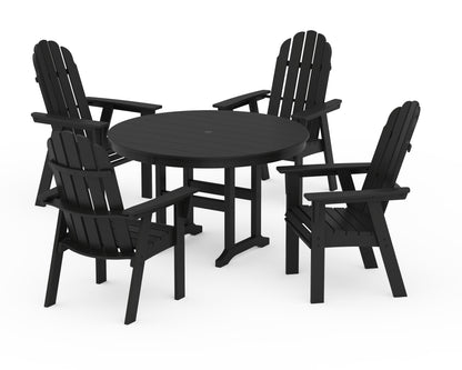 POLYWOOD® Vineyard Curveback Adirondack 5-Piece Round Farmhouse Dining Set in Black