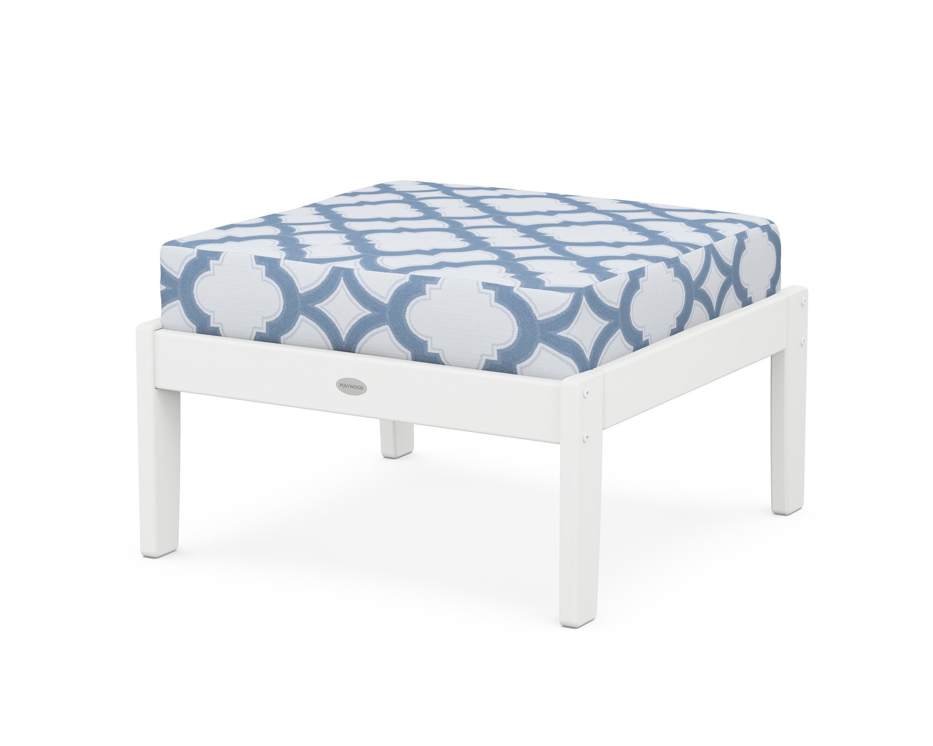 POLYWOOD® Braxton Deep Seating Ottoman in White / Trellis Sky Blue